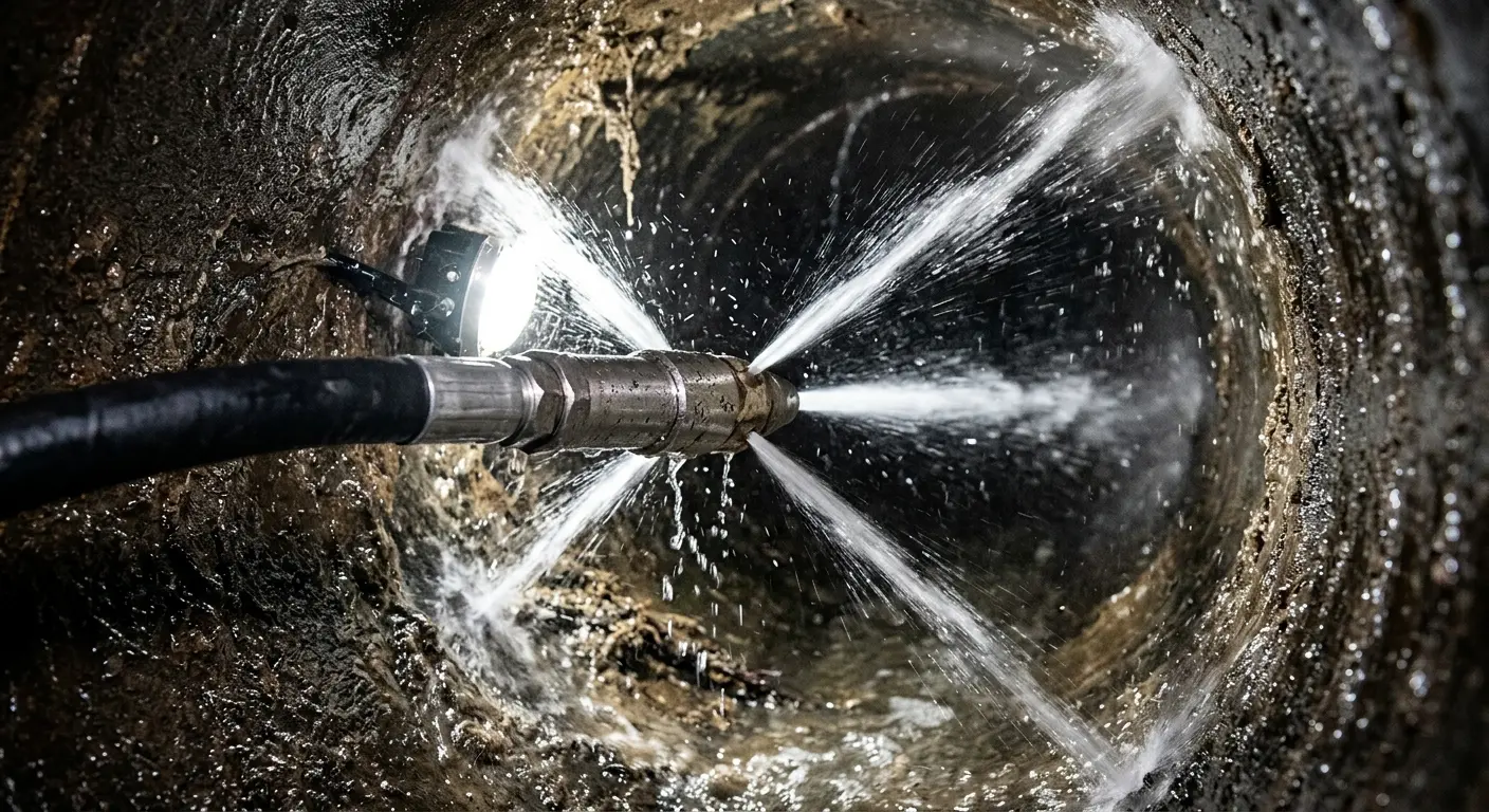 High-pressure hydro jetting nozzle cleaning sewer pipe for Trenchless Sewer Repair in Indian Harbour Beach